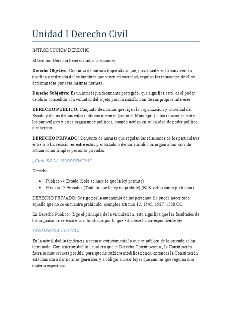 Introducción al Derecho Civil y sus Clases | PDF | Derecho Civil ...