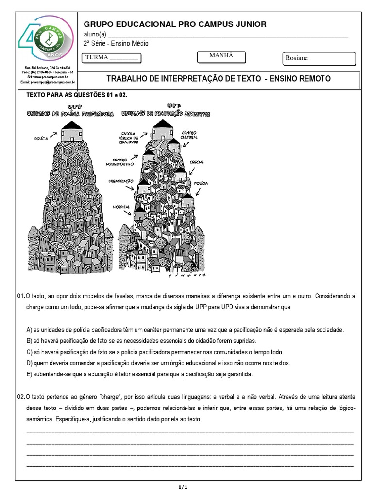 Interpretação de Texto para Ensino Médio | PDF | Português (idioma ...