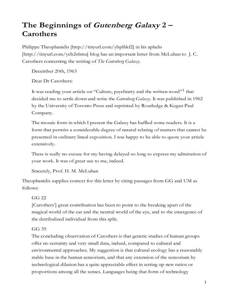 The Beginnings of Gutenberg Galaxy 2 Car PDF Perception Cognitive