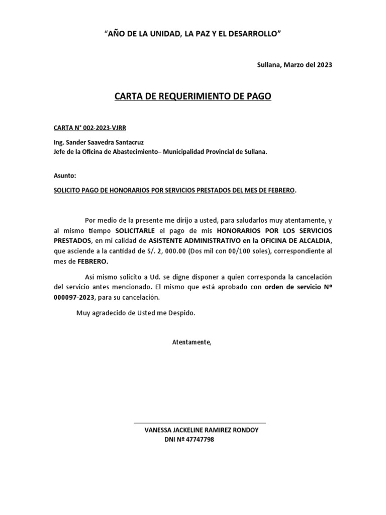 Carta para Pago Sullana Febrero | PDF