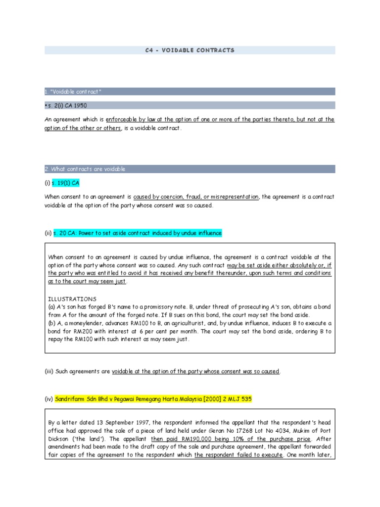 Voidable Contract Example Cases