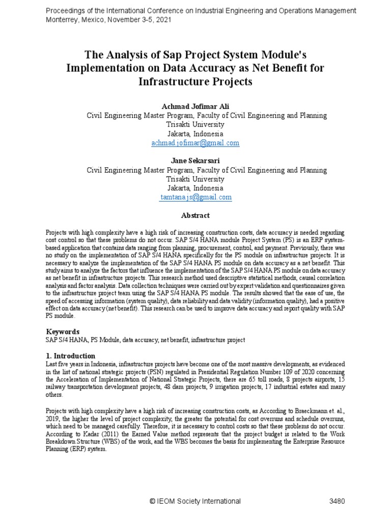 The Analysis of Sap Project System Module's Implementation On Data ...