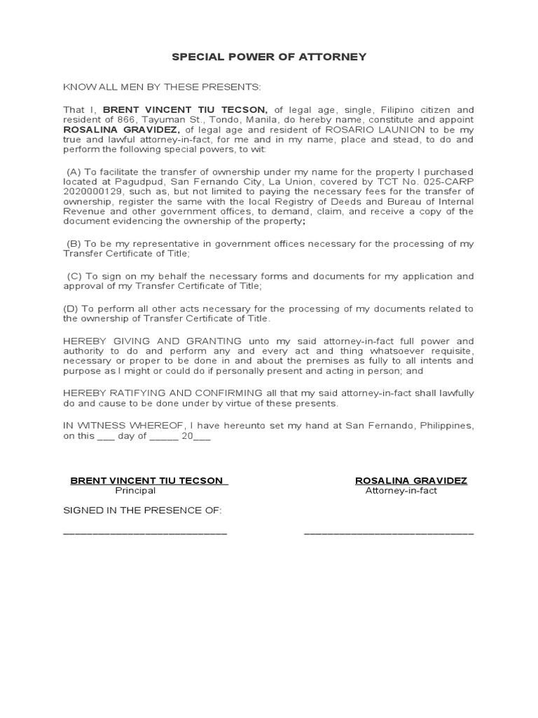 Special Power of Attorney Wil Jan Download Free PDF Power Of