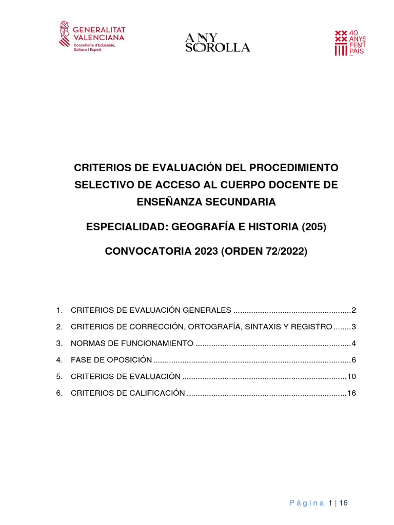 Criterios de Evaluación Oposición Docente 2023 | PDF | Evaluación ...