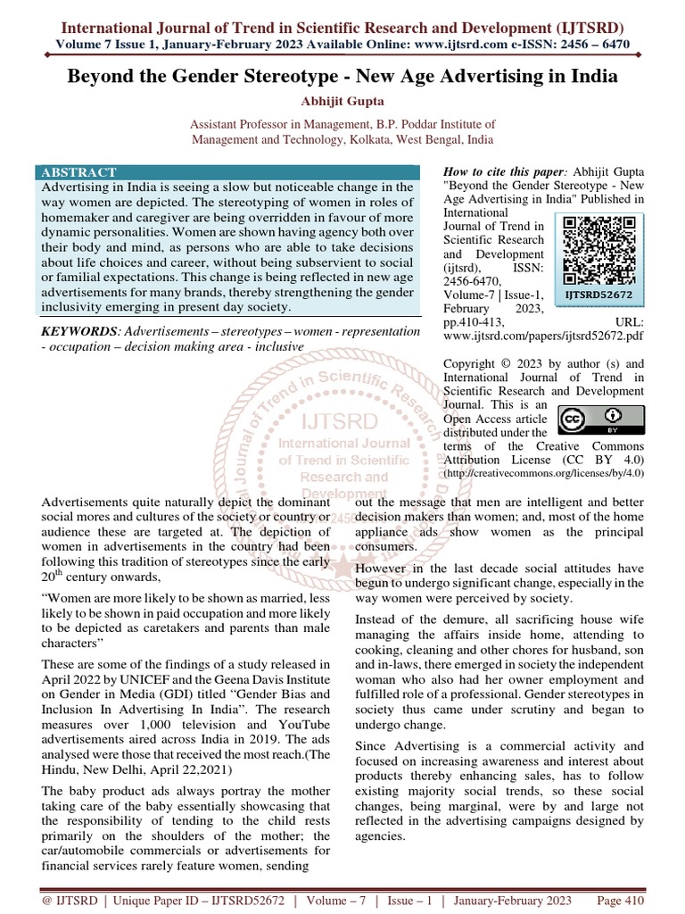 Beyond The Gender Stereotype New Age Advertising in India | PDF ...