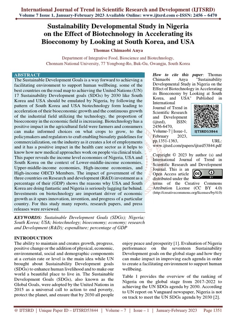 Sustainability Developmental Study in Nigeria On The Effect of ...