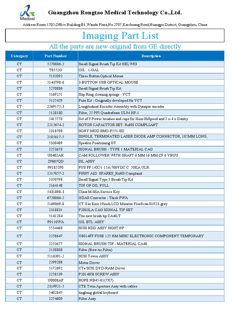 GE Medical Equipment Parts Catalog | PDF | Switch | Fuse (Electrical)