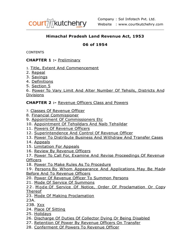 Himachal Pradesh Land Revenue Act, 1953 PDF Renting Arbitration