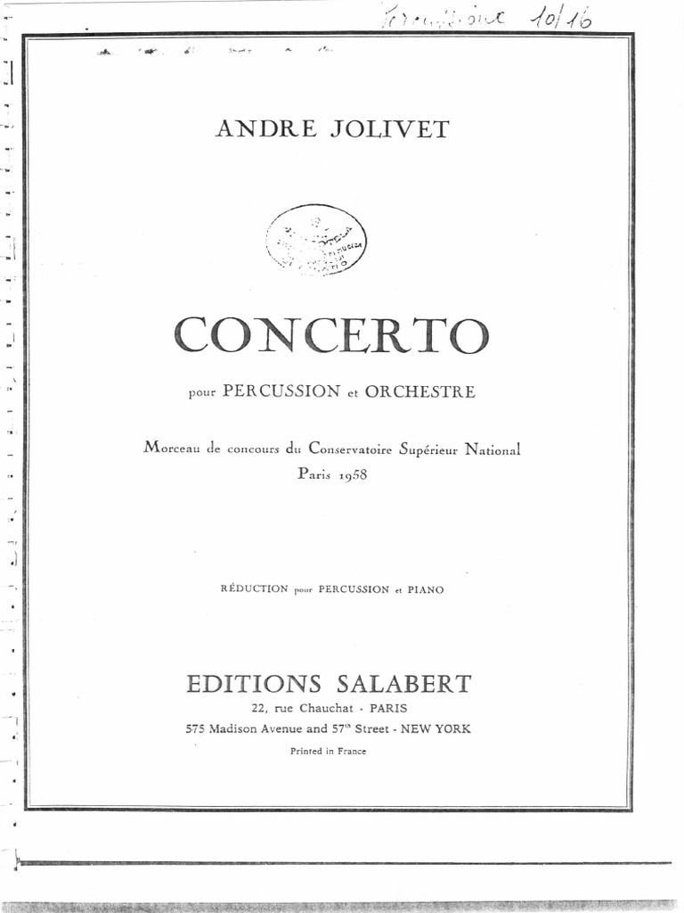 Jolivet Concerto Pour Percussion Et Orchestre Score PDF