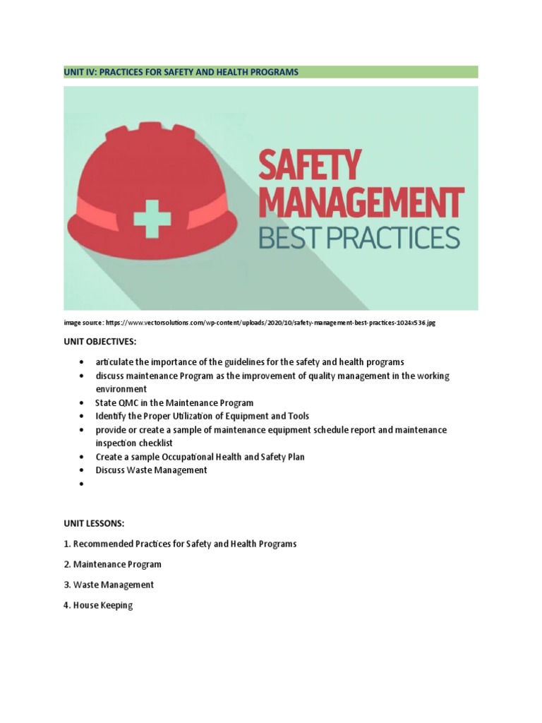 Practices For Safety and Health Programs Note PDF Occupational Safety And Health Employment