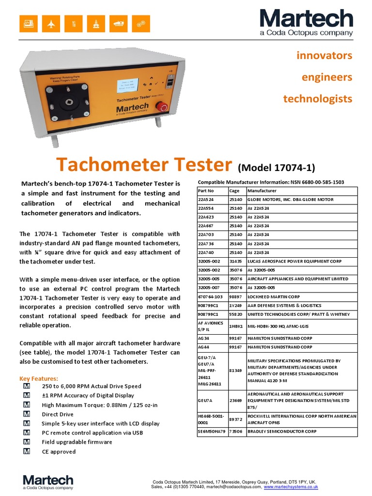 Product Data Sheet Tachometer Tester Rev002 PDF Usb Personal