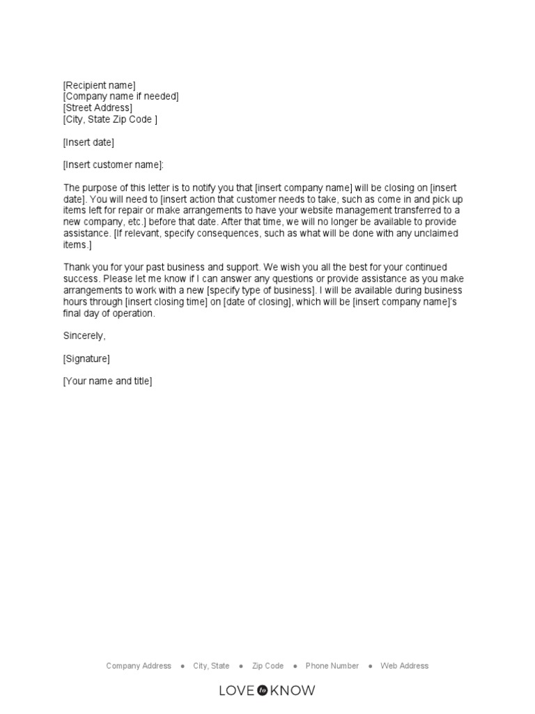 3170 Business Closing Customer Letter (1) | PDF