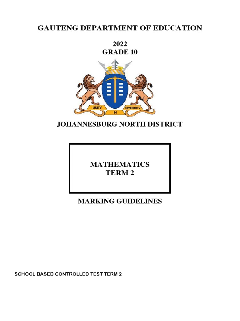 Marking Guidelines Grade 10 Test Term 2 2022 PDF Mathematics Mathematical Objects