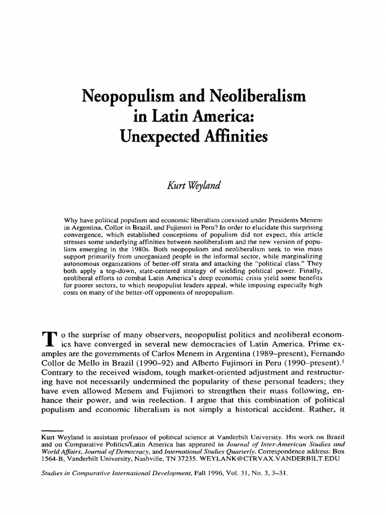 Neopopulism and Neoliberalism in Latin America | PDF | Populism ...