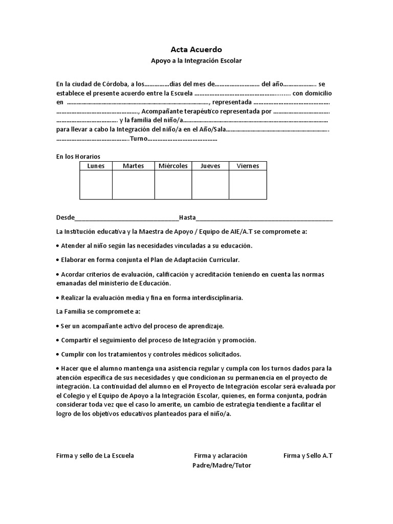 Modelo Acta Acuerdo at Escolar | PDF