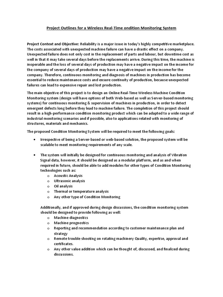 Project outlines of a online real time condition monitoring software