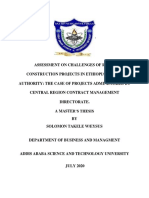 Assessment On Challenges of Roads Construction Projects in Ethiopian Roads Authority The Case of Projects Administered by Centaral Region Contract Management Directorate