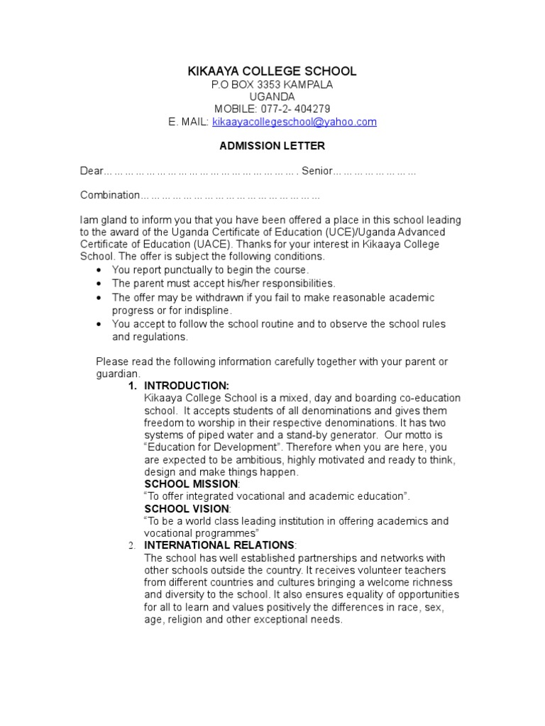 Admission Letter | PDF | Vocational Education | Curriculum