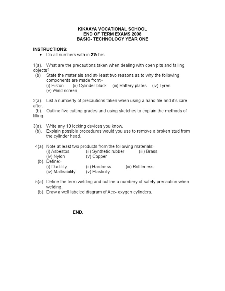 Kikaaya Vocational School Basic Tech Exam | PDF | Home & Garden | Computers