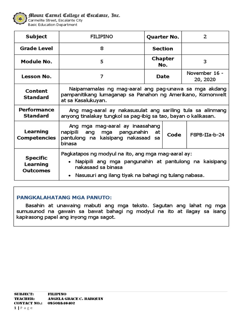 Fil 8 Q2 - WK 1-2 | PDF