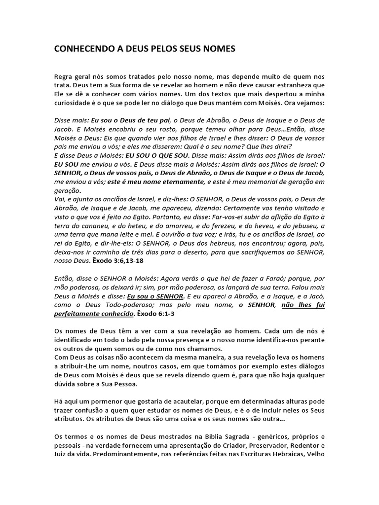Conhecendo A Deus Pelos Seus Nomes 1 | PDF | YHWH | Nomes de Deus