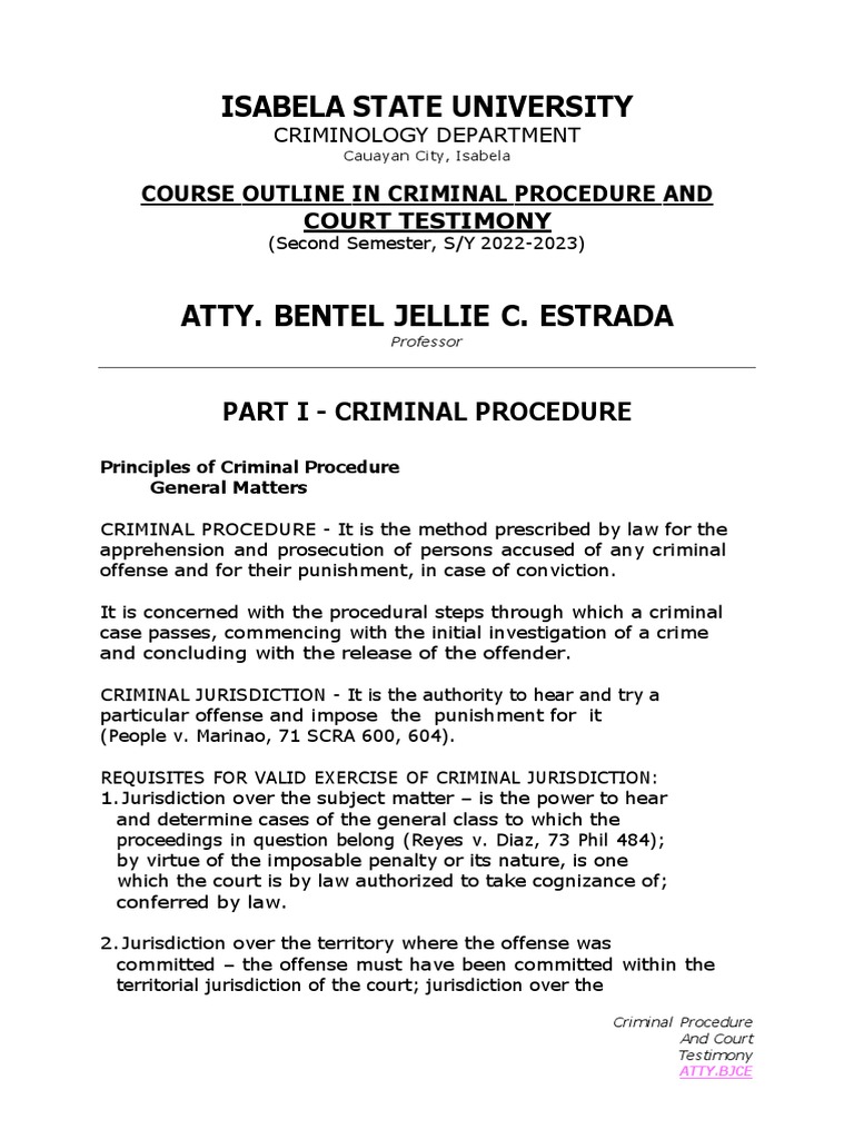 Criminal Procedure and Jurisdiction Guide | PDF | Criminal Procedure In ...