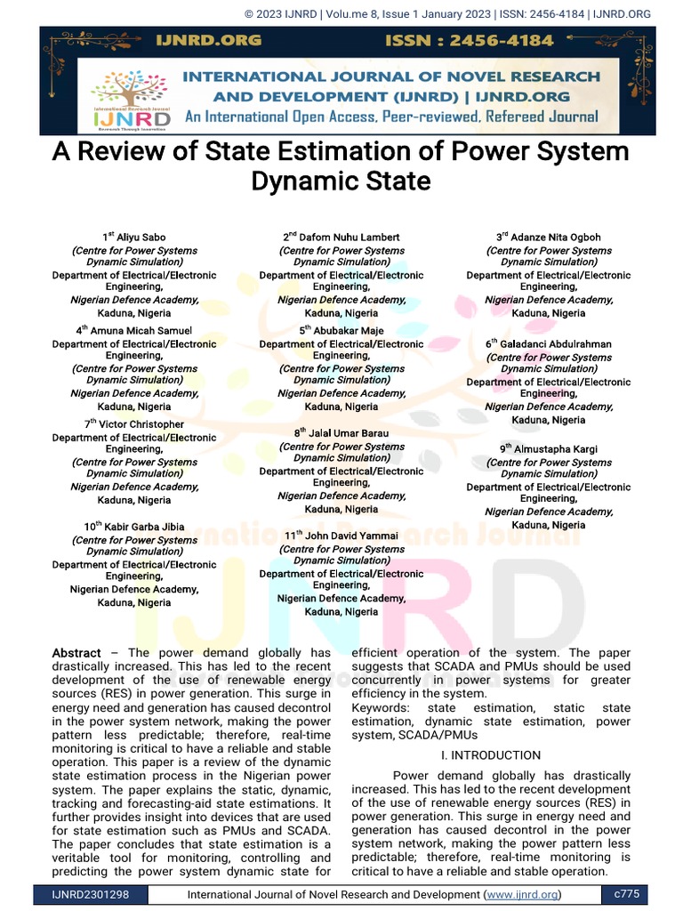 A Review of State Estimation of Power System Dynamic State | PDF ...