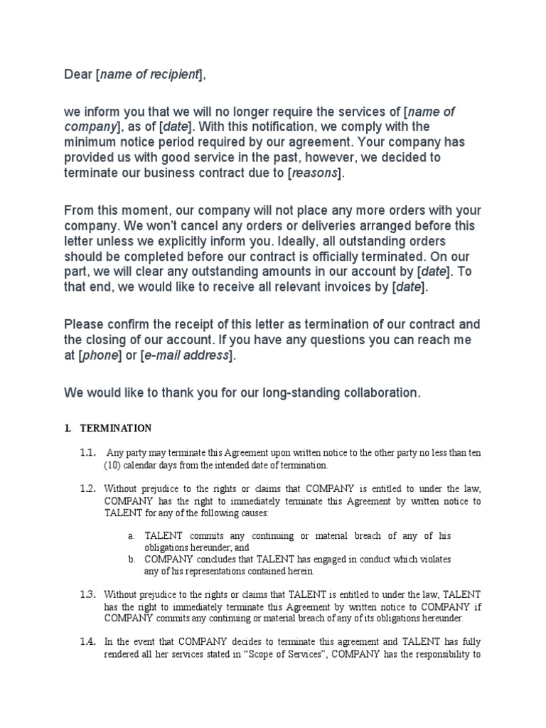 Notice To Terminate | PDF | Breach Of Contract | Contract Law