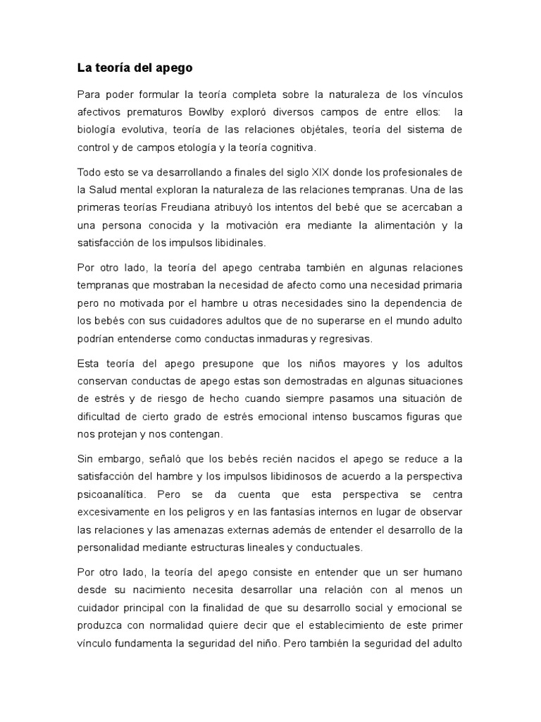 Teoría del apego: Vínculos y desarrollo | PDF | Teoría de apego | Adultos