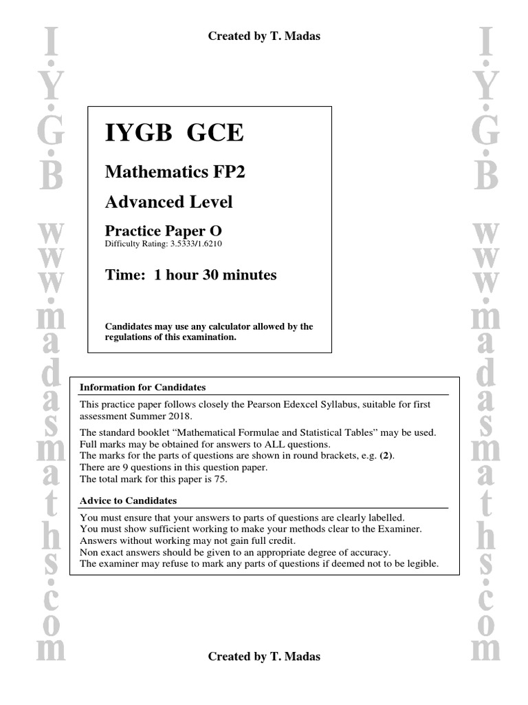 Iygb Gce: Mathematics FP2 Advanced Level | Download Free PDF ...