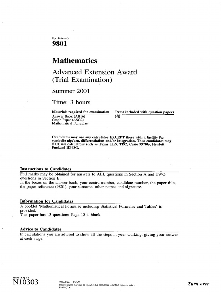 00a AEA Mathematics Trial Paper June 2001 | PDF