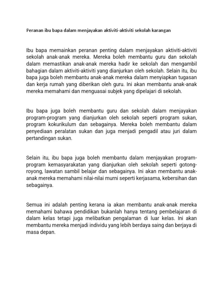 Peranan Ibu Bapa Dalam Menjayakan Aktiviti-Aktiviti Sekolah | PDF