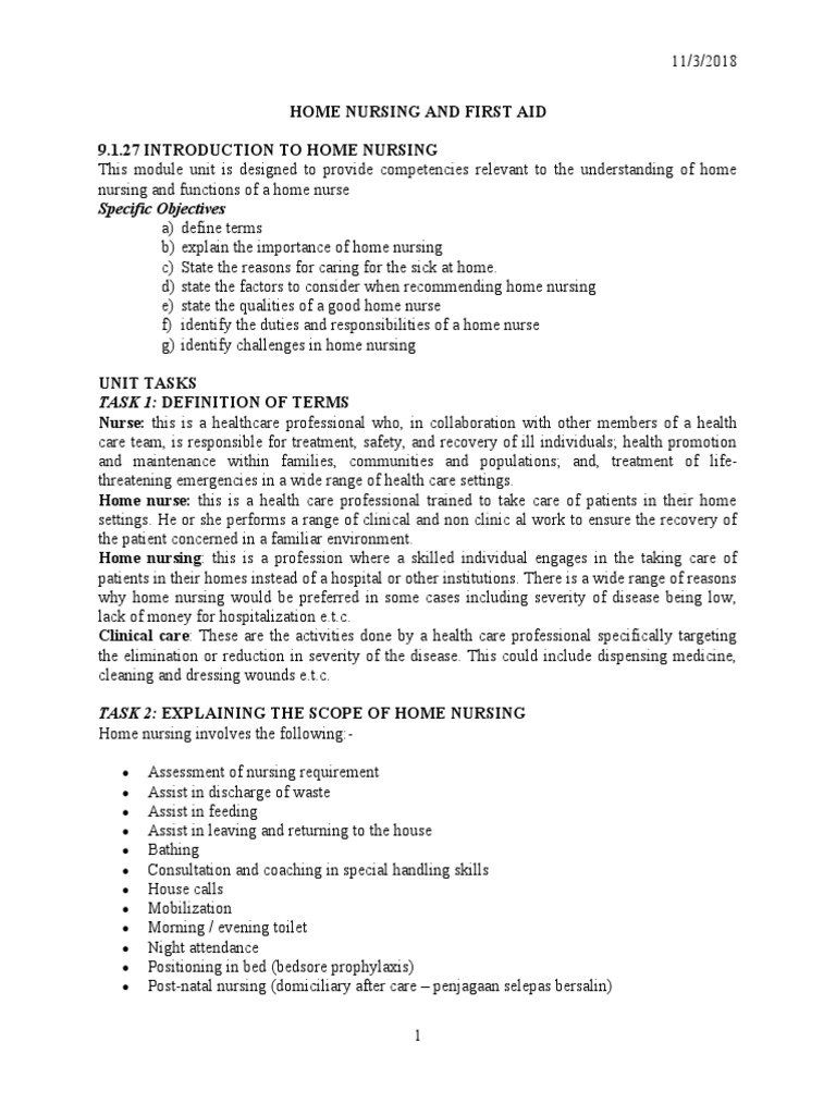 Home Nursing and First Aid Overview | PDF | First Aid | Nursing