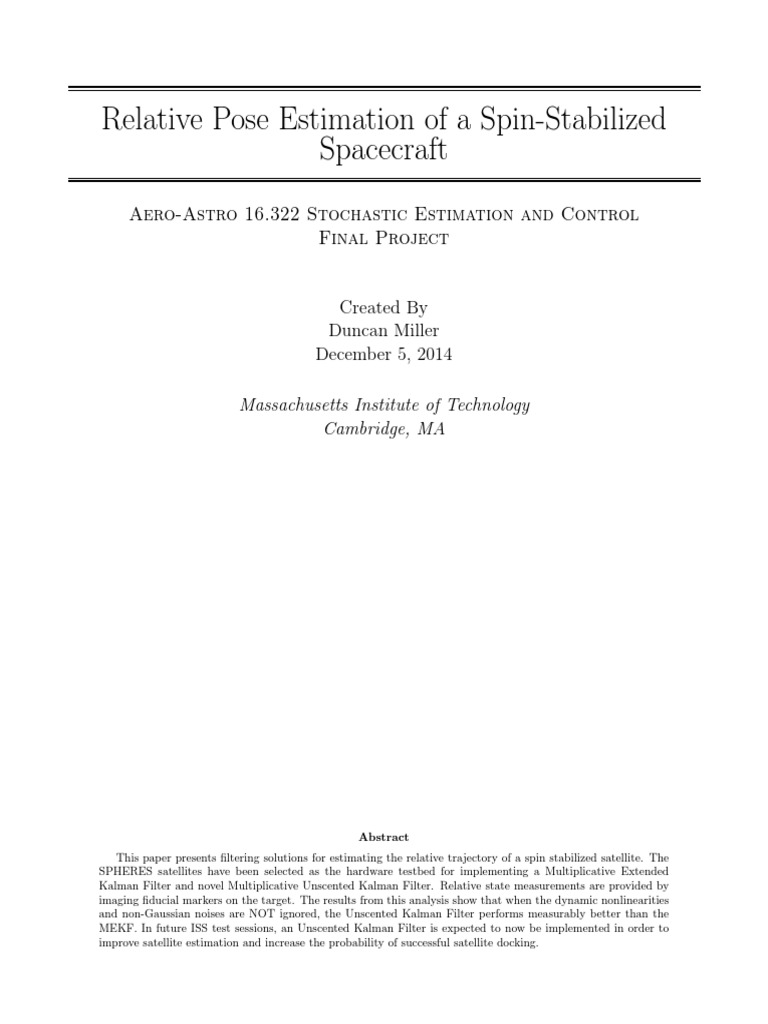 Spin-Stabilized Spacecraft Pose Estimation | PDF | Kalman Filter ...