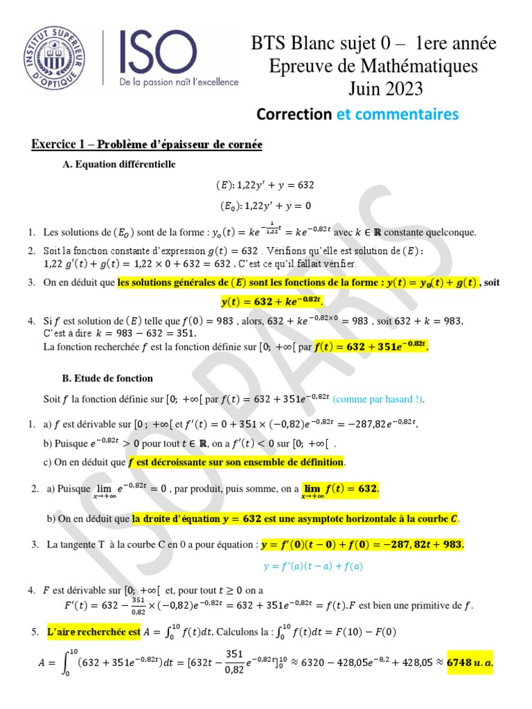 BTS Maths 2023 : Sujet 0 Blanc | PDF | Analyse mathématique | Mathématiques
