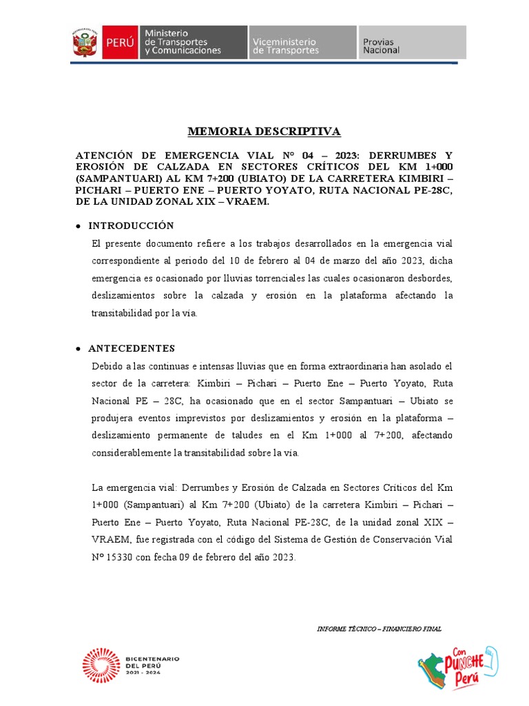 Emergencia Vial PE-28C: Derrumbes 2023 | PDF