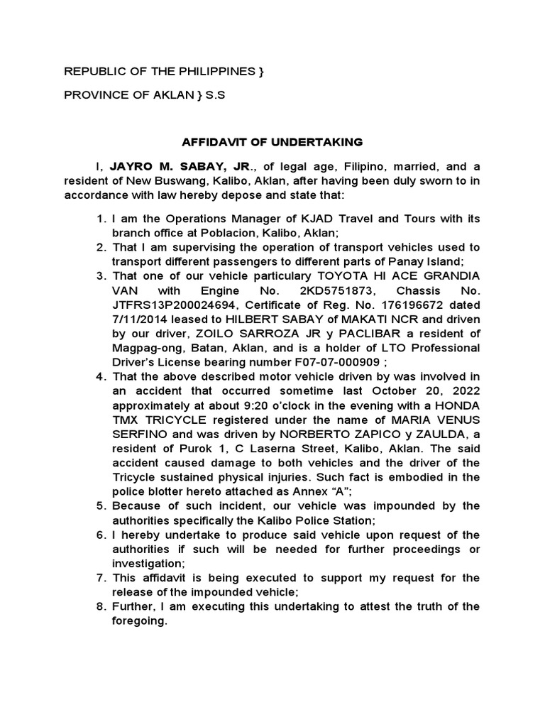 Affidavit Of Undertaking Deped Pdf Download