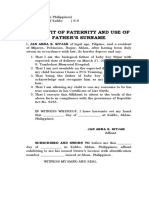 Affidavit of Paternity and Use of Father's Surname