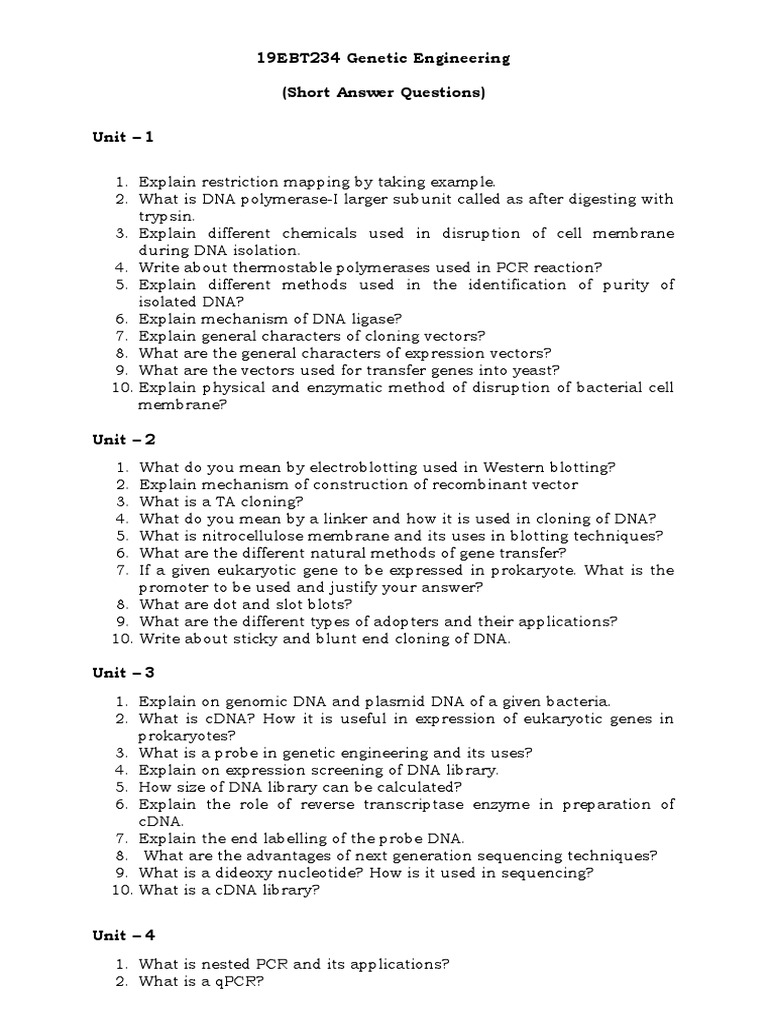 Genetic Engineering: Key Concepts & Questions | PDF | Molecular Cloning ...