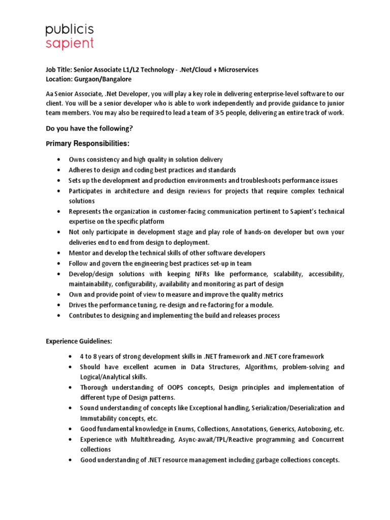 Senior .Net Developer Job in Gurgaon/Bangalore | PDF | Cloud Computing ...