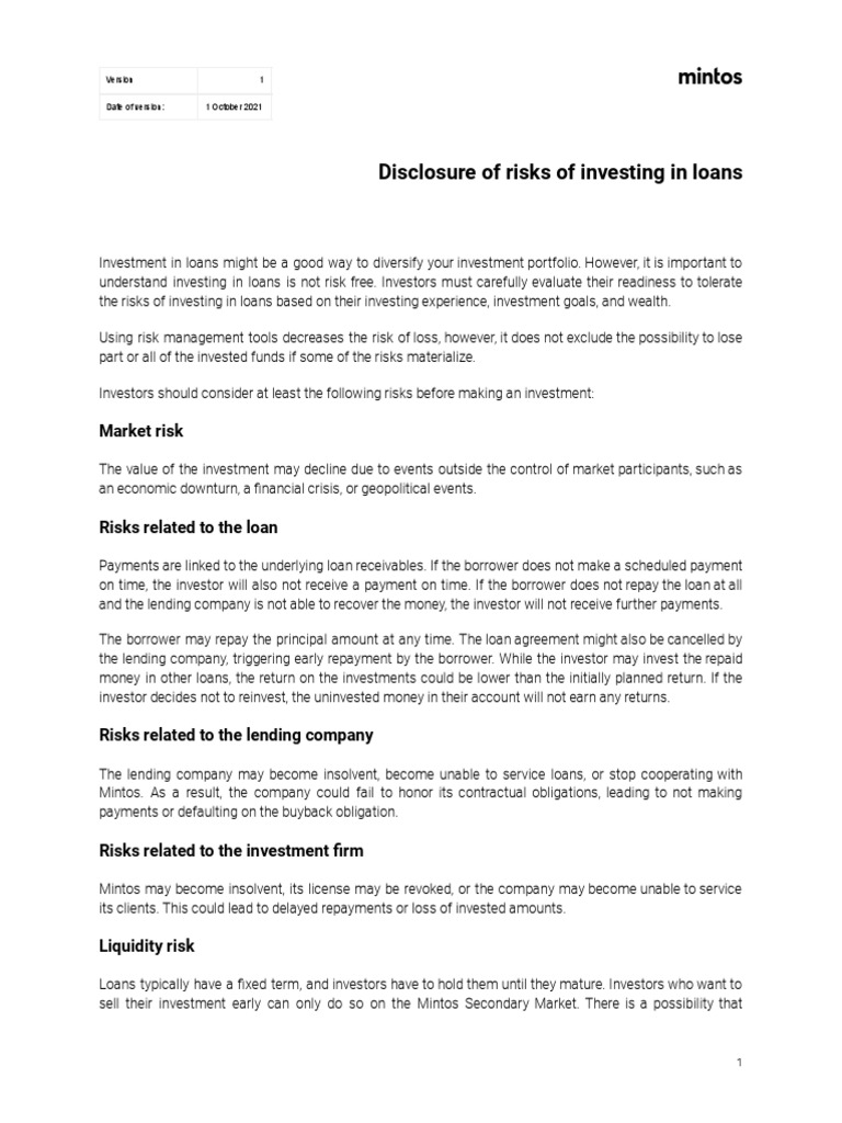 Disclosure of Risks of Investing in Loans: Market Risk | PDF | Loans ...