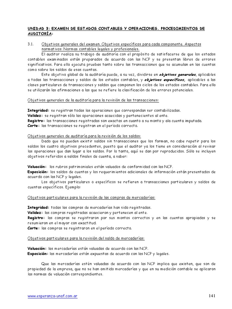 03 Auditoria Unidad Iii Examen De Estados Contables Y Operaciones