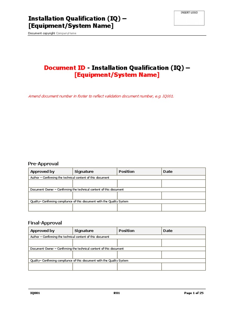 IQ001 - Installation Qualification Template - r01 Sample View | PDF ...