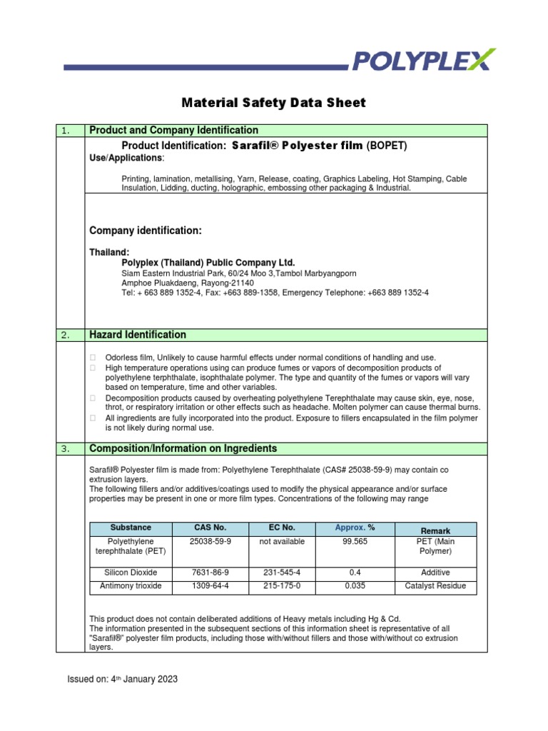 SDS Sarafil Polyester Film 2023 | PDF | Combustion | Personal ...