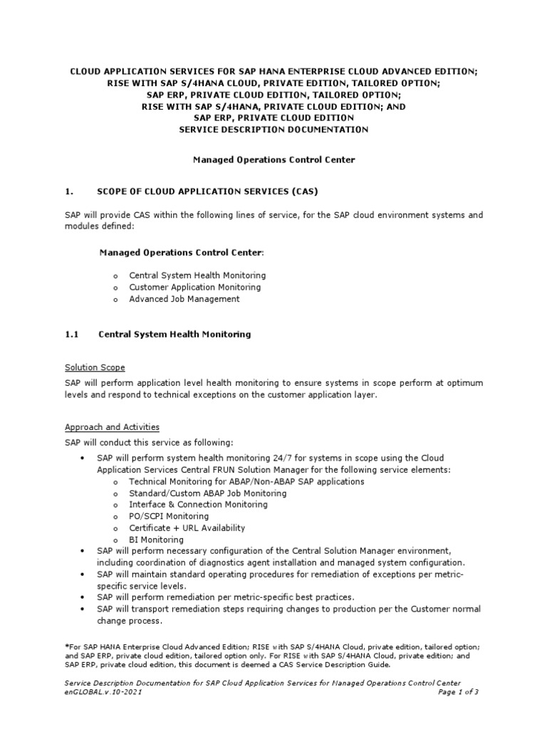 SAP CAS Managed Operations Overview | PDF | Cloud Computing | Software ...