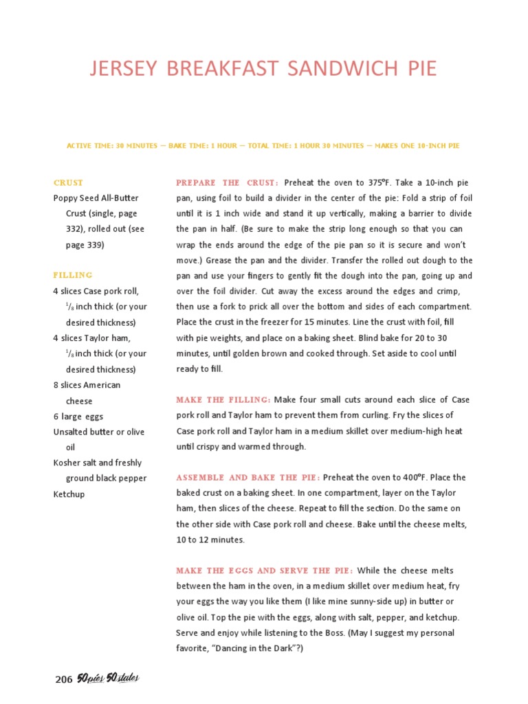 Jersey breakfast sandwich pie from "50 Pies, 50 States" PDF Food