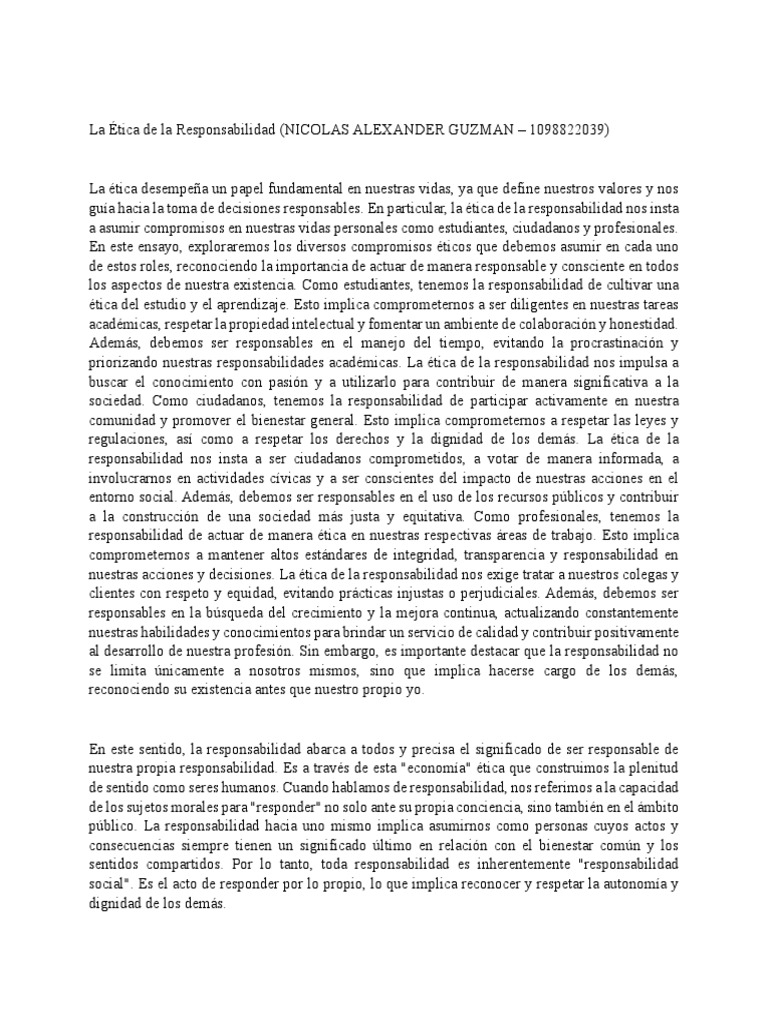 La Ética de La Responsabilidad PDF Sociedad Etica Aplicada