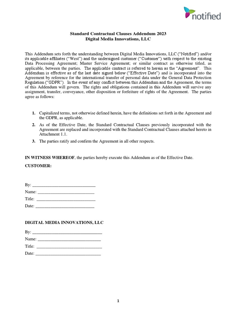 Notified_Standard Contractual Clauses Addendum_1Jan2023 PDF European Economic Area