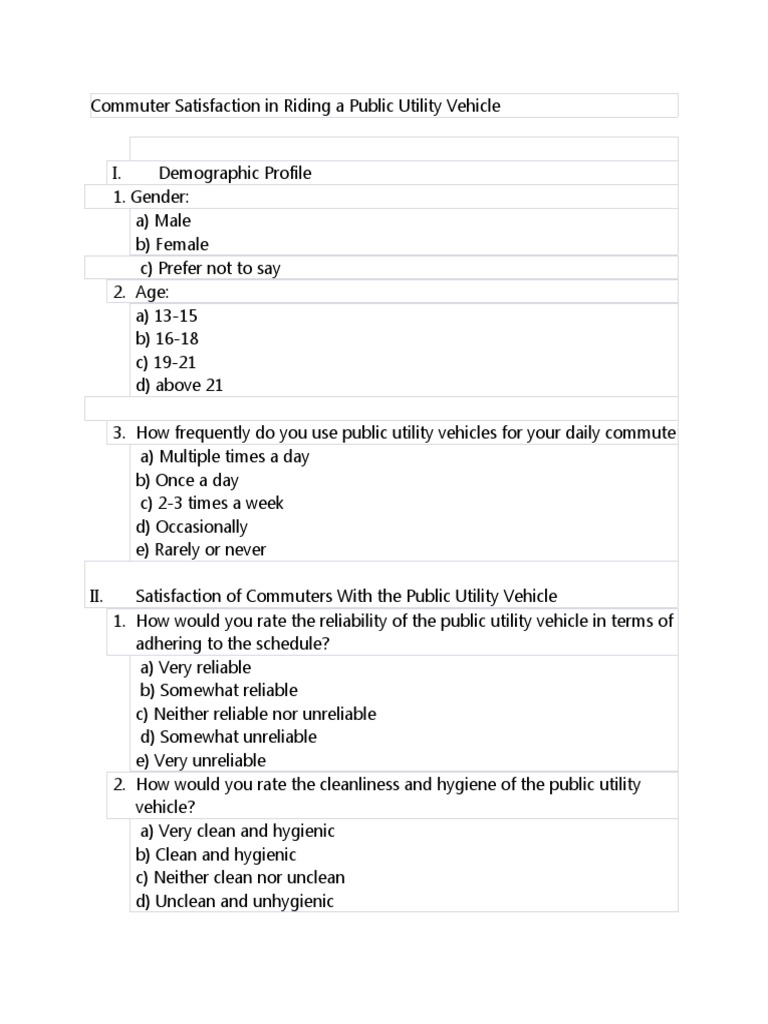 Quetionnaire Commuters | PDF | Utility | Public Transport