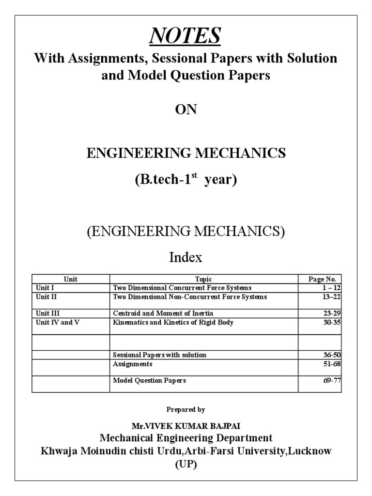 Engineering mechanics notes and paper pdf friction force